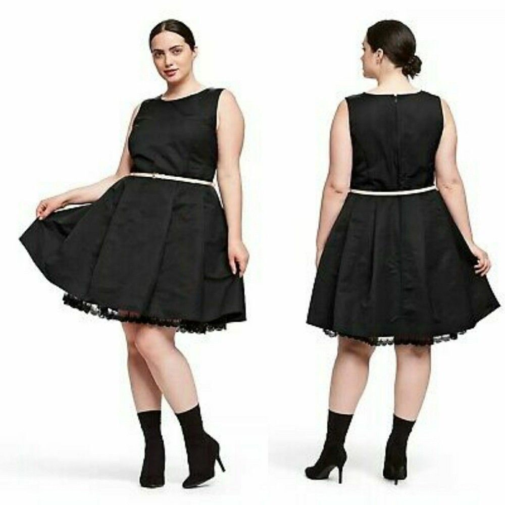 JASON WU x Target Black Belted Fit & Flare Dress 1X Sleeveless Sequin Hem Party